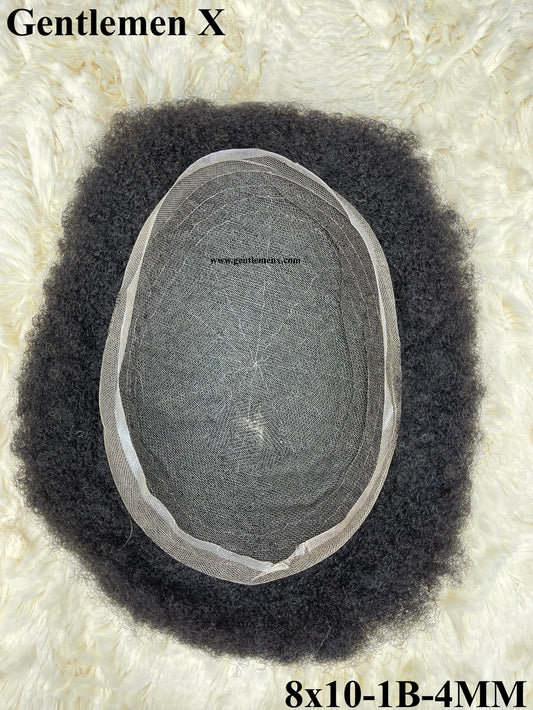 Afro Wave Toupee For Black Men Hair Systems 8x10 Inch Full Lace Afro Wig For African American Black Man Curly Weave Human Hair Units 1B 4mm Natural Color