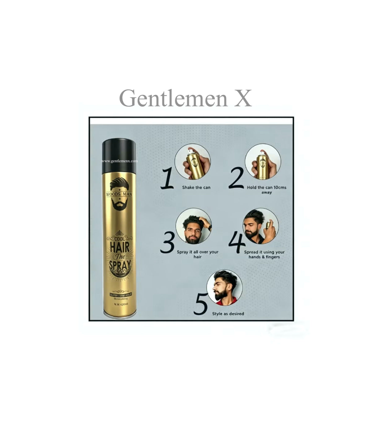 WOODS MAN Cool Hair Spray Super Firm Hold,Moisturizing Formula,420ml,Long Lasting Styling for Men,All Hair Types