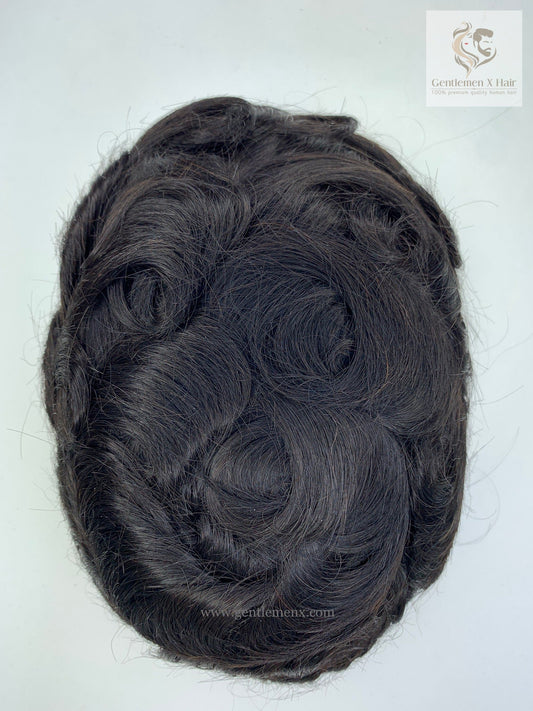 Gentlemen X Premium New Swiss front Lace Poly Skin Around Hair Systems with Easy Wear Breathable 100% Human Hair Toupee natural Bleached Invisible Knots