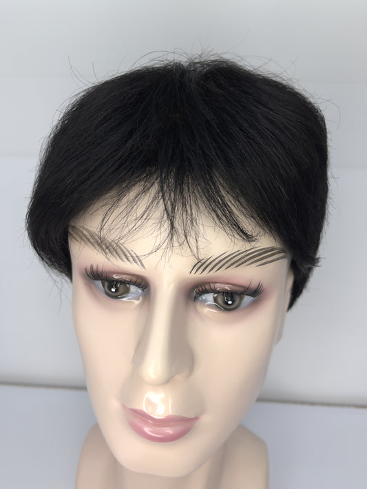 Men's Wig 100% Human Natural Black Short Hair Full Lace Wig 1B JF003