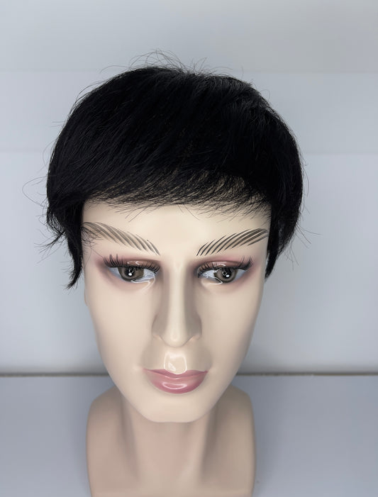 Men's Wig 100% Human Natural Black Short Hair Full Lace Wig 1B JF004