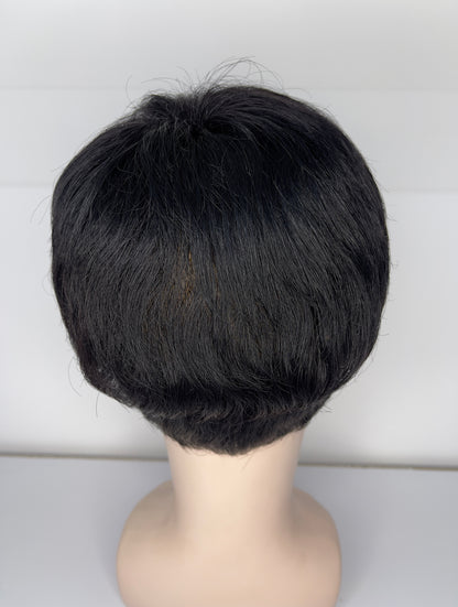 Men's Wig 100% Human Natural Black Short Hair Full Lace Wig 1B JF004