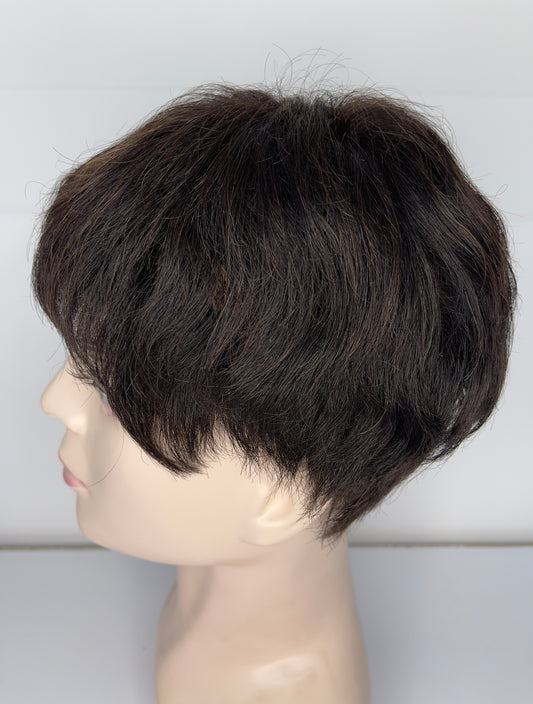 Men's Wig 100% Human Natural Black Short Hair Full Lace Wig 2# 6262