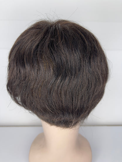 Men's Wig 100% Human Natural Black Short Hair Full Lace Wig 2# 6262