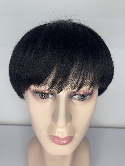 Men's short Wig 100% Human Hair Natural Black 1B M7023