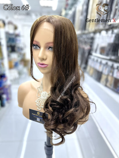 20''-22'' Arsuim Side T Part Remy human Hair Lace Wig Natural Wave Color 6#