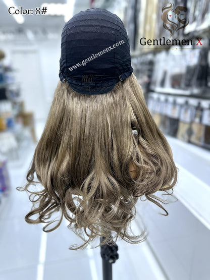 20''-22'' Arsuim Side T Part Remy human Hair Lace Wig Natural Wave Color 8#
