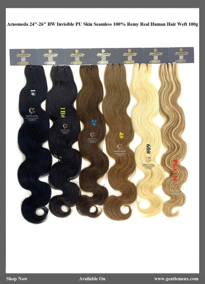 Arnomeda 24''-26''Body Wave Invisible PU Skin Seamless Hair Extensions 100% Remy Real Weft Human Hair 100g