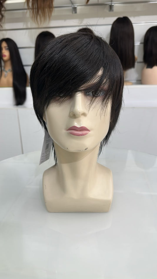 Jaxson Short Shag Pixie Wig Korean Style Textured Layers with Side Swept Bangs.
