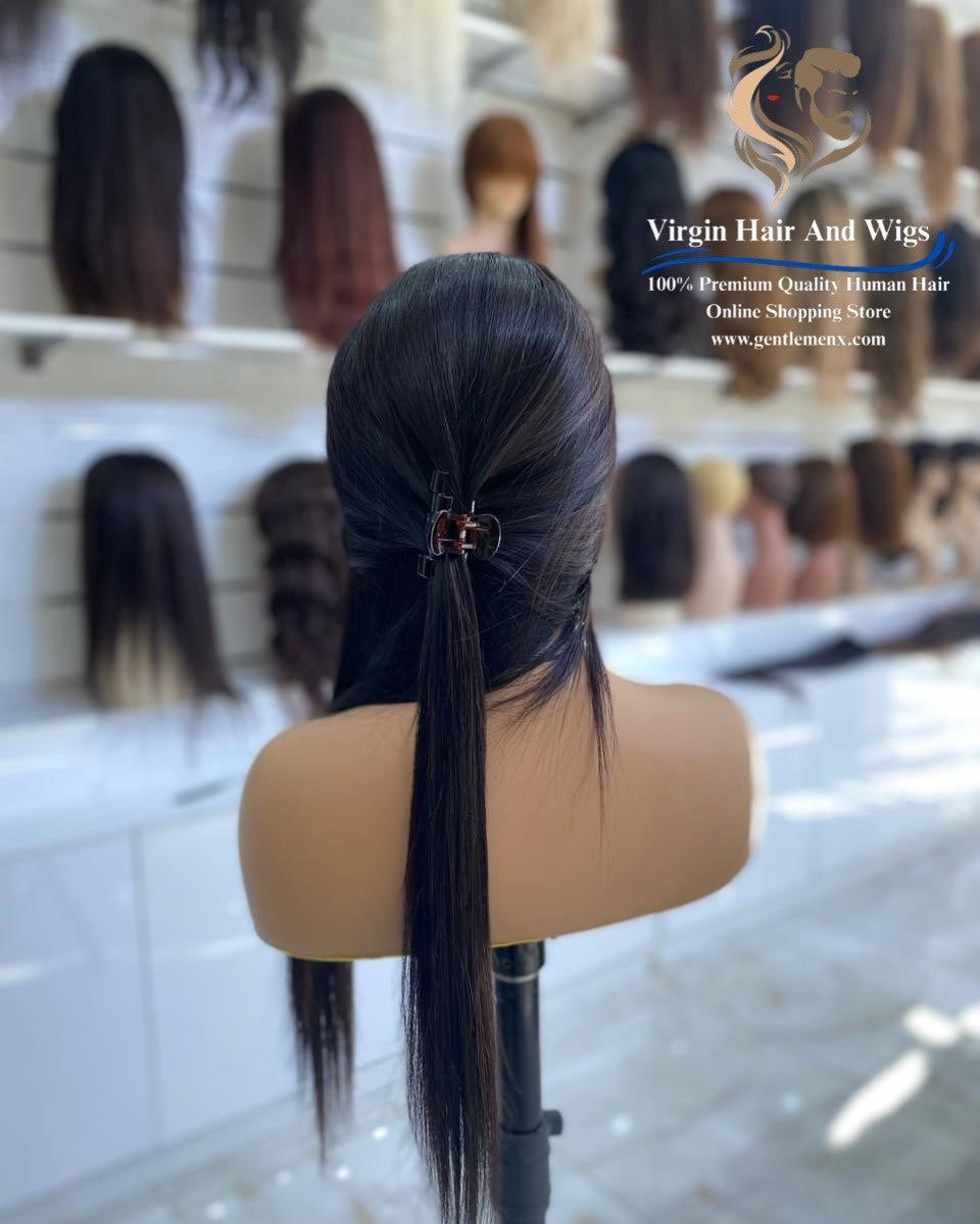 13x14 HFD Silk base Top Human Hair Wigs 1B Natural Black 26''-28''