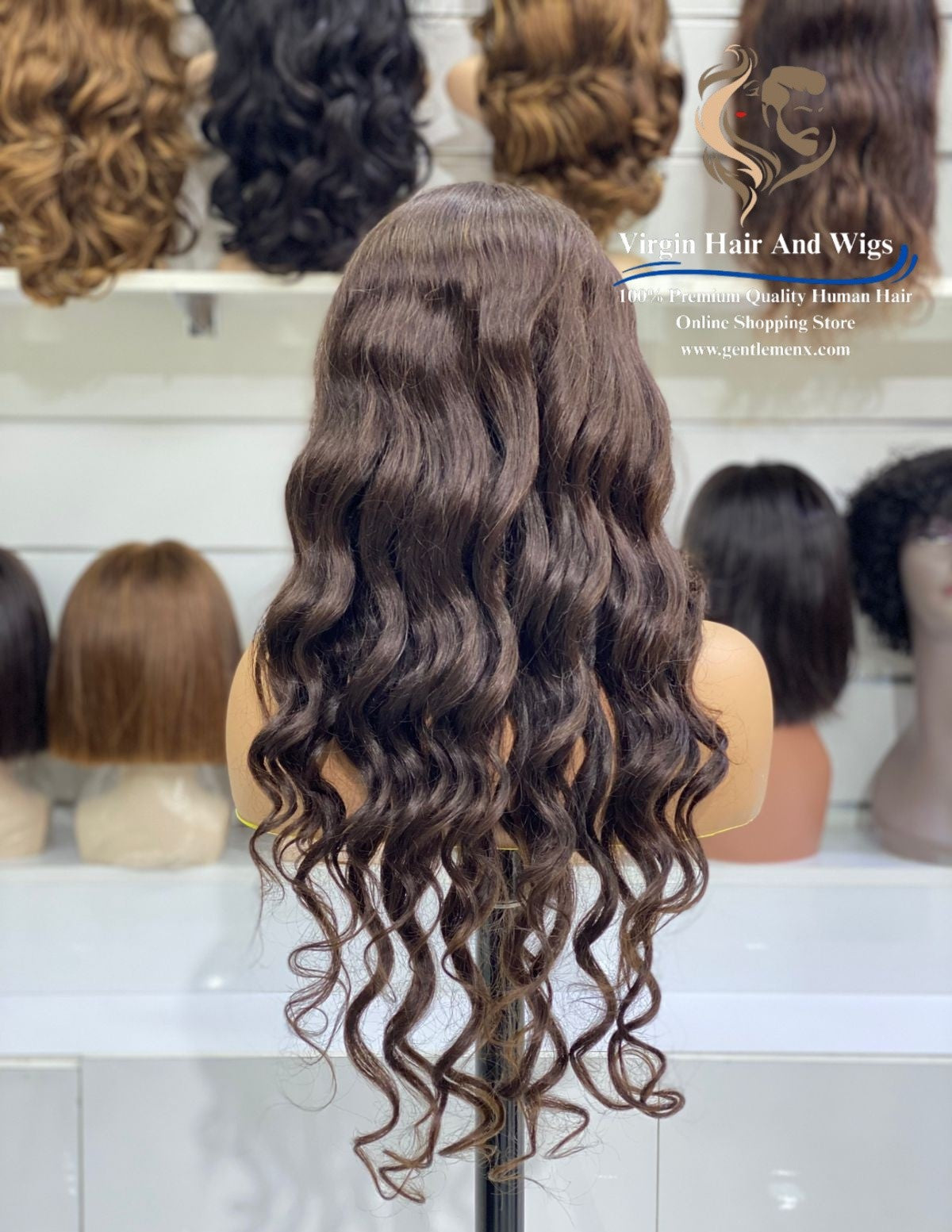 22''-24'' 11x3 Front Lace 100% Human Hair wigs loose Wave 175052 color 2# Dark Brown.