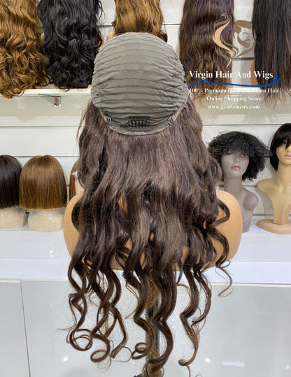 22''-24'' 11x3 Front Lace 100% Human Hair wigs loose Wave 175052 color 2# Dark Brown.