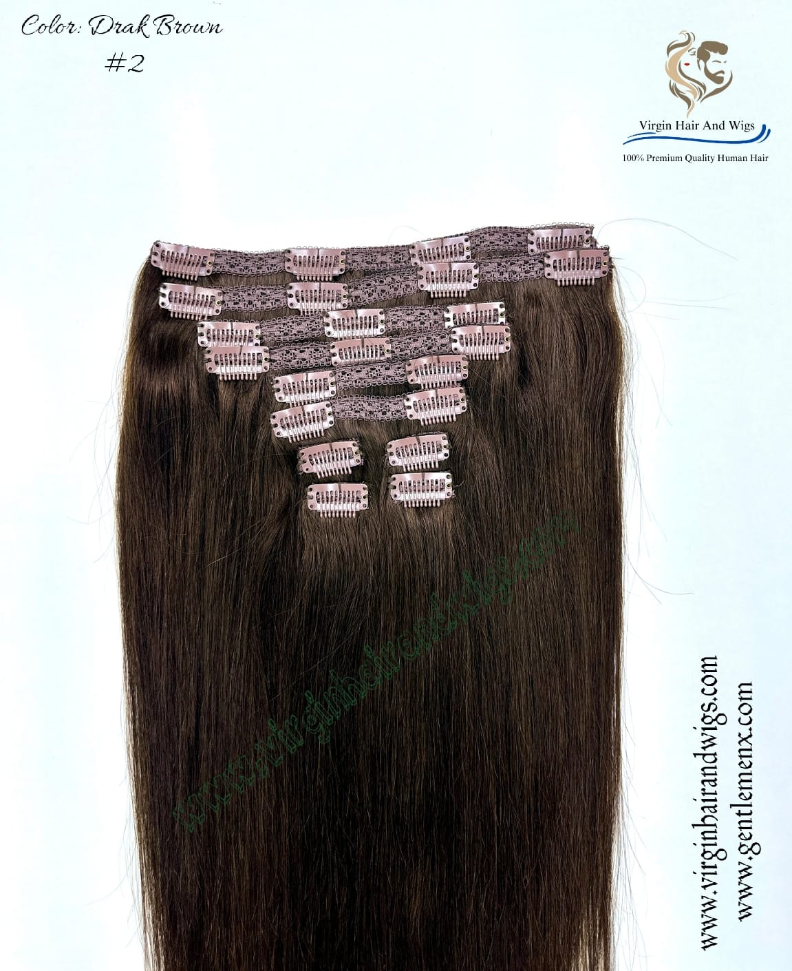 TGX Arnomeda 16''-18'' 100% Human Hair Full Head 10PCS Clips in Hair Extensions set 140g 2# Dark Brownl Stright