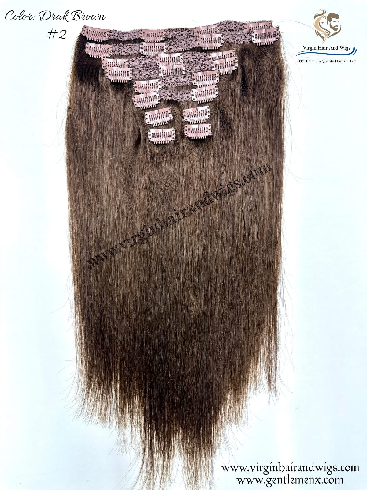 TGX Arnomeda 16''-18'' 100% Human Hair Full Head 10PCS Clips in Hair Extensions set 140g 2# Dark Brownl Stright