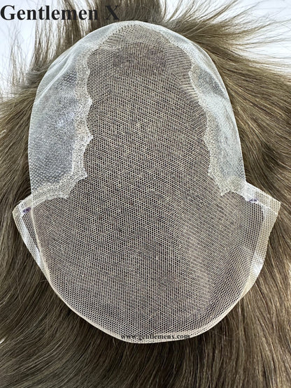 TGX Q6 With Silicon Around Lace Hair Systems with Easy Wear Breathable 100% Human Hair Toupee Hair pieces Natural Knots SU