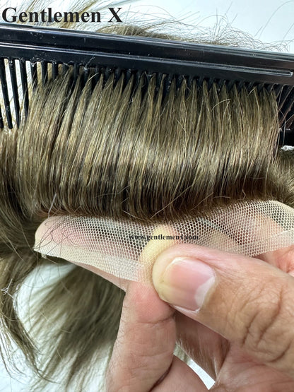 TGX Q6 With Silicon Around Lace Hair Systems with Easy Wear Breathable 100% Human Hair Toupee Hair pieces Natural Knots SU