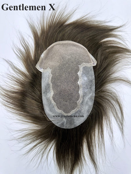 TGX Q6 With Silicon Around Lace Hair Systems with Easy Wear Breathable 100% Human Hair Toupee Hair pieces Natural Knots SU