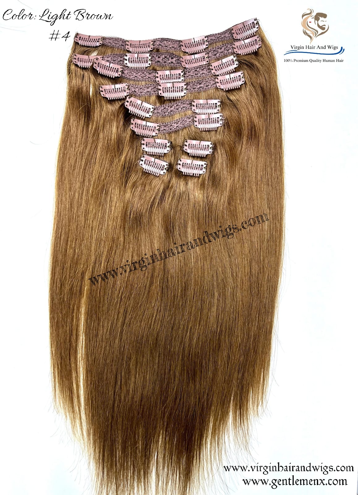 TGX Arnomeda 16''-18'' 100% Human Hair Full Head 10PCS Clips in Hair Extensions set 140g 4# Light Brown Stright