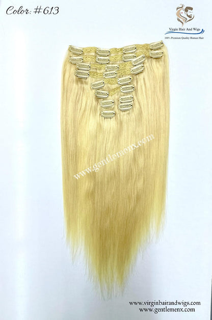 TGX Arnomeda 16''-18'' 100% Human Hair Full Head 10PCS Clips in Hair Extensions set 140g 613# Blond Stright