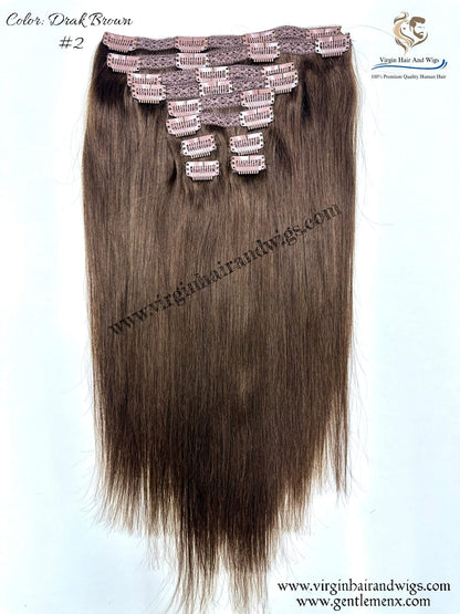 TGX Arnomeda 20''-22'' 100% Human Hair Full Head 10PCS Clips in Hair Extensions set 140g 2# Dark Brown Stright