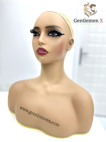 Realistic Female Mannequin Head with Shoulder for Display - Manikin Head with Shoulder for Wig/Jewelry/Makeup/Hat/Sunglass Display