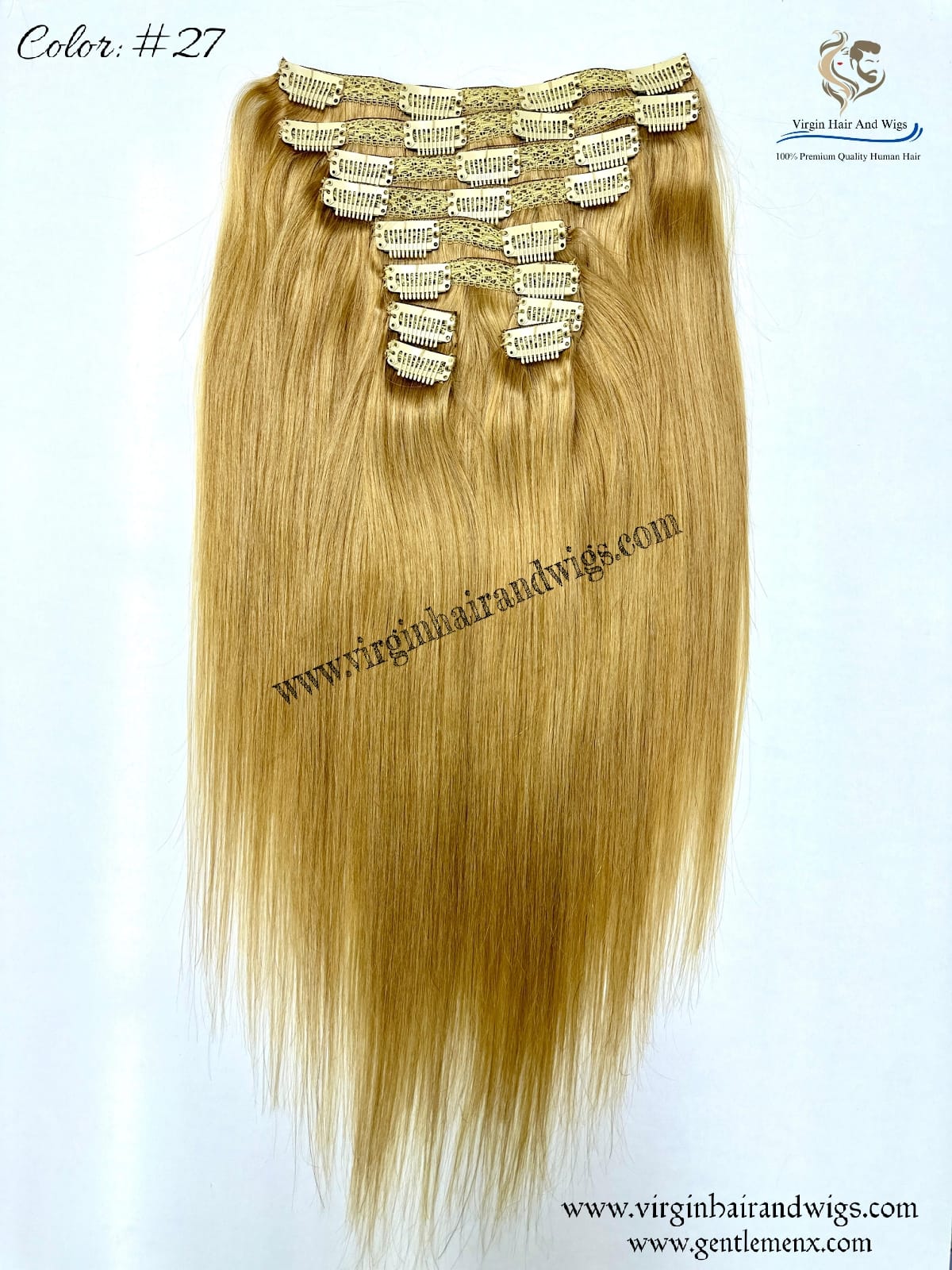 TGX Arnomeda 16''-18'' 100% Human Hair Full Head 10PCS Clips in Hair Extensions set 140g 27# Gold Stright