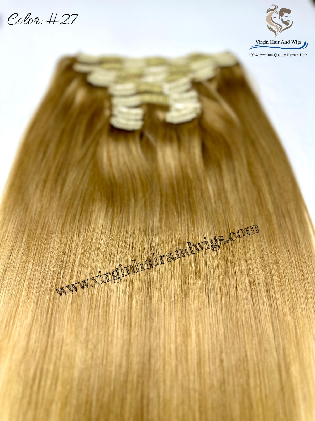 TGX Arnomeda 16''-18'' 100% Human Hair Full Head 10PCS Clips in Hair Extensions set 140g 27# Gold Stright