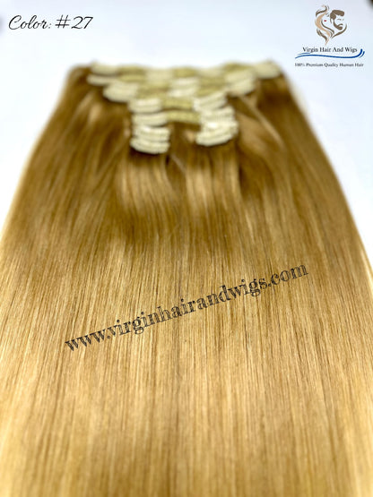 TGX Arnomeda 20''-22'' 100% Human Hair Full Head 10PCS Clips in Hair Extensions set 140g 27# Gold Stright