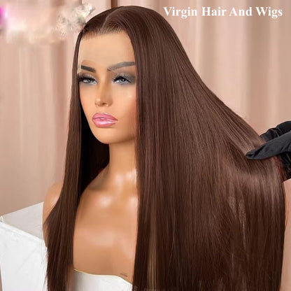 100% Human Hair Front Lace Wigs  13X4  Chocolate  Brown 2#"
