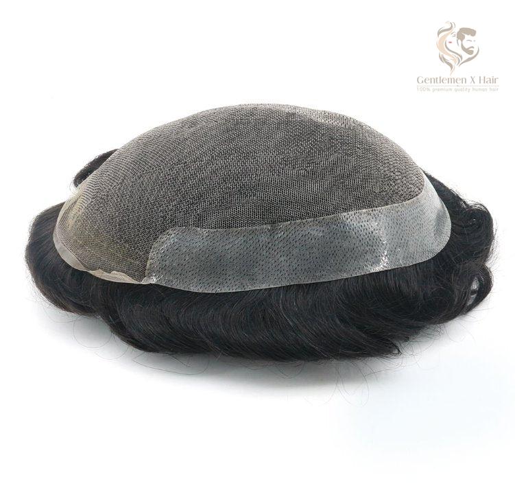 Gentlemen X Premium Oct Swiss Lace With Side And Back Pu Base Easy Wear Breathable Lace 100% Human Hair Toupee Hairpieces Natural Bleached Invisible Knots