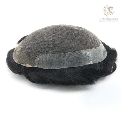 Gentlemen X Premium Oct Swiss Lace With Side And Back Pu Base Easy Wear Breathable Lace 100% Human Hair Toupee Hairpieces Natural Bleached Invisible Knots