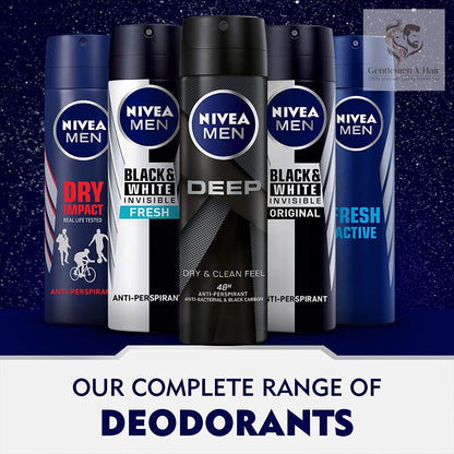 Nivea Men Antiperspirant Spray For Men, Deep Black Carbon Antibacterial, Dark Wood Scent, 150Ml