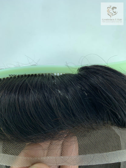 Gentlemen X Premium New Swiss front Lace Poly Skin Around Hair Systems with Easy Wear Breathable 100% Human Hair Toupee natural Bleached Invisible Knots