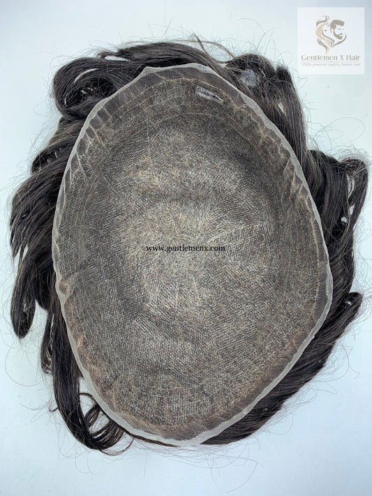Gentlemen X Premium Invisible Swiss Full Lace Bleached Knot Lace Front Men's Toupee with Natural Hairline 100% Human
